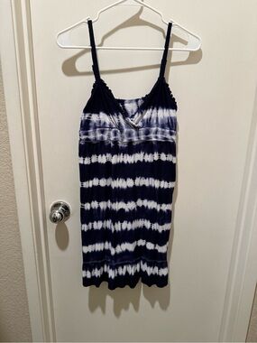 Navy and White Tie-Dye Spaghetti Strap Dress